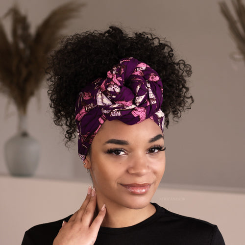 African Purple / white Flower / headwrap