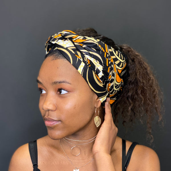 African headwrap - Black / orange Waves