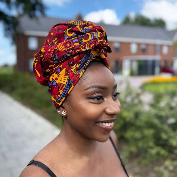 African headwrap - Red & Yellow Mandala Patchwork