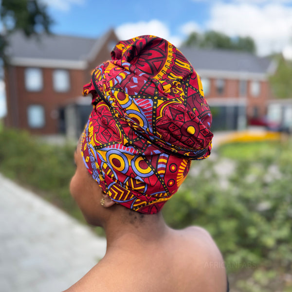 African headwrap - Red & Yellow Mandala Patchwork