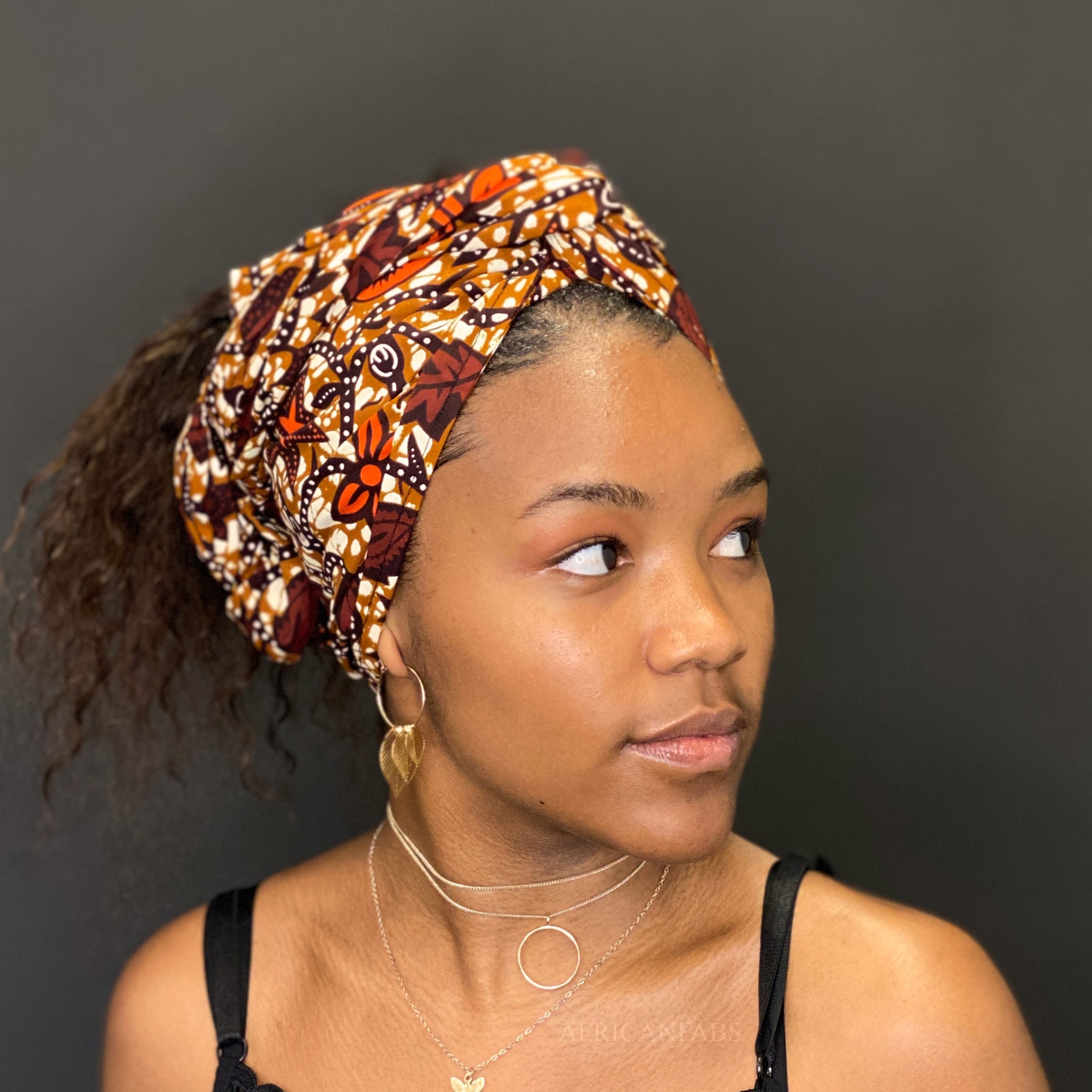 African headwrap - Brown / orange Leaves