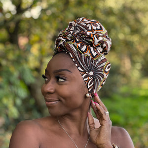 African Brown / white / headwrap