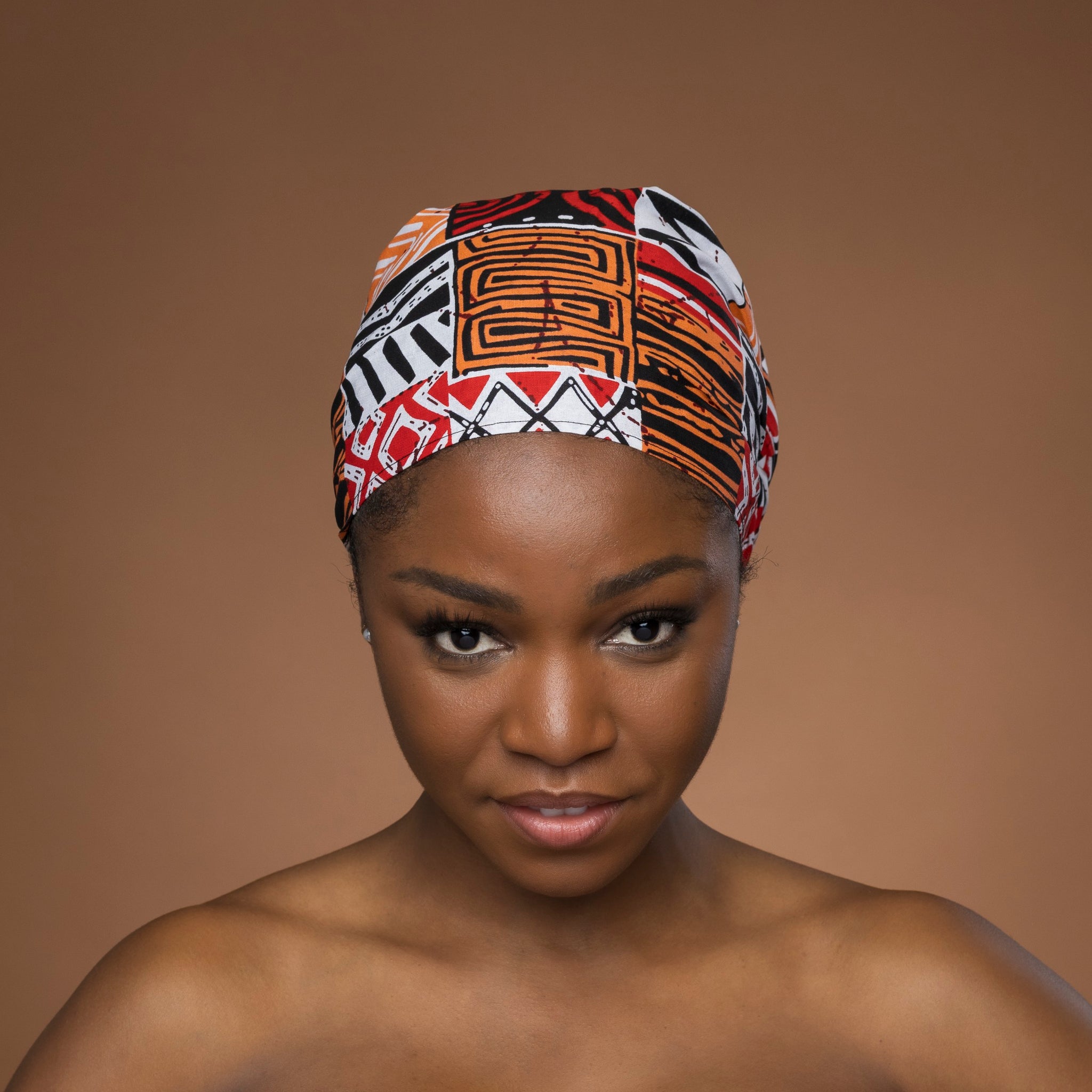 African headwrap - Red Bogolan Mosaic – AfricanFabs display picture 1