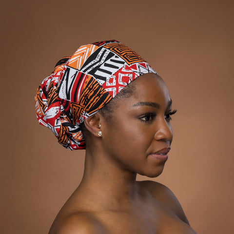 African headwrap - Red Bogolan Mosaic