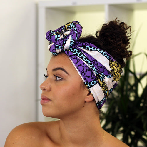 African headwrap - Purple / white