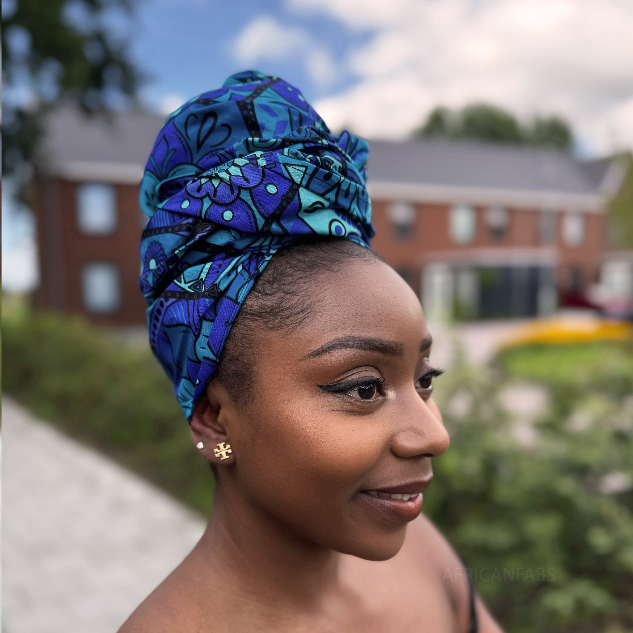 African headwrap - Blue & Turquoise Mandala Patchwork