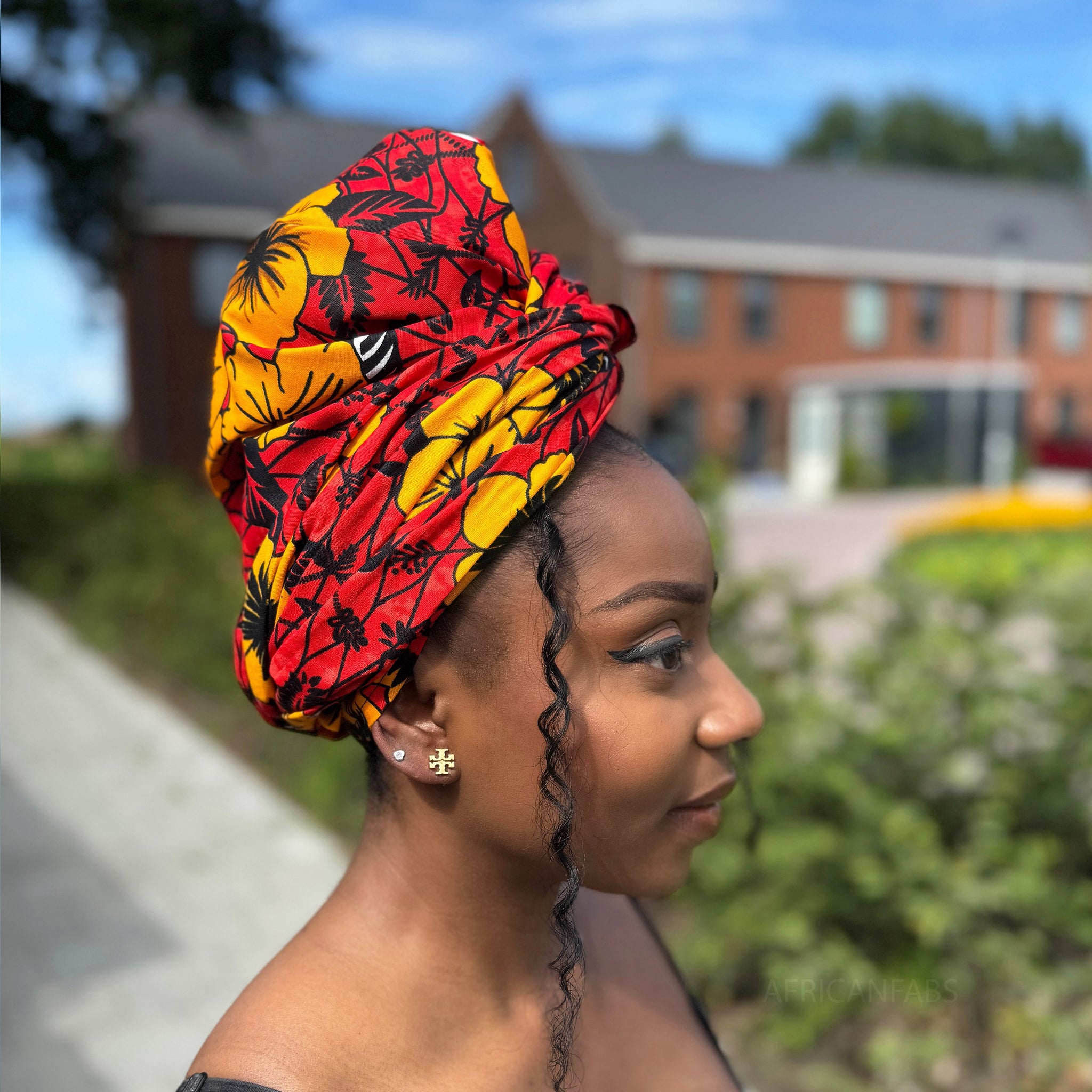 African headwrap - Red Flowers