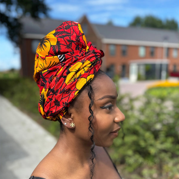 African headwrap - Red Flowers