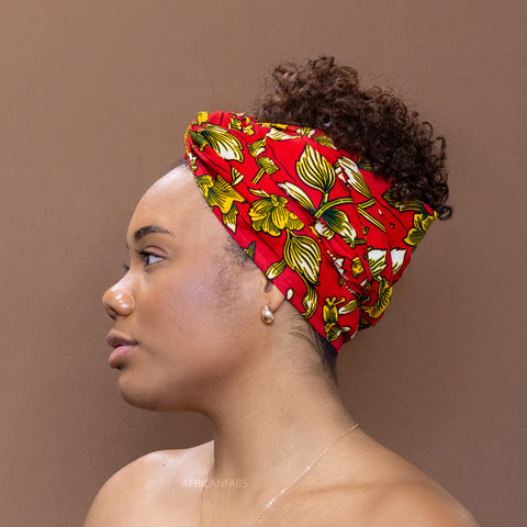 African Red Yellow flowers / headwrap
