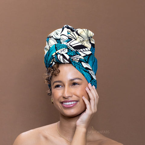 African Dark turquoise flower headwrap