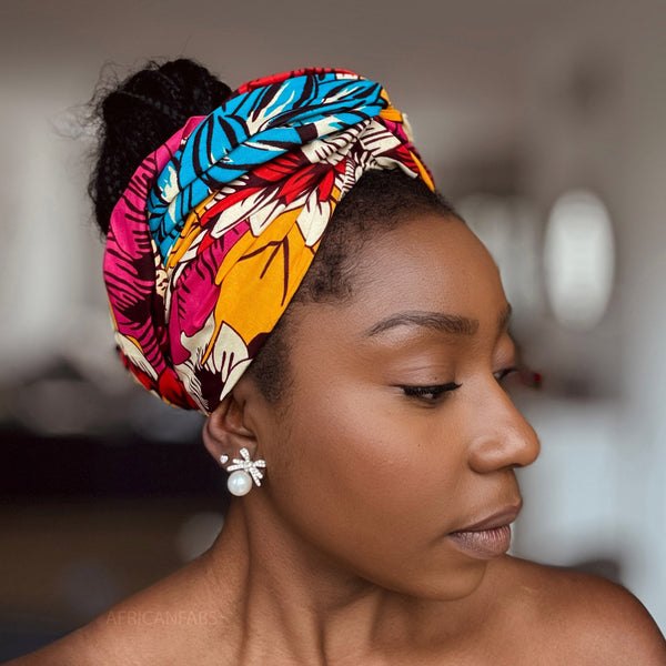 African headwrap - Red & Blue Flowers