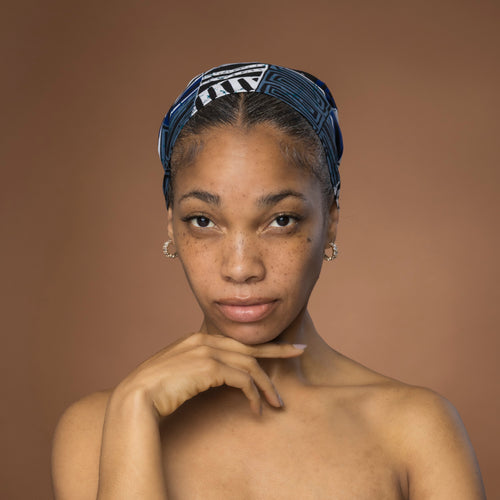 African headwrap - Blue Bogolan Mosaic