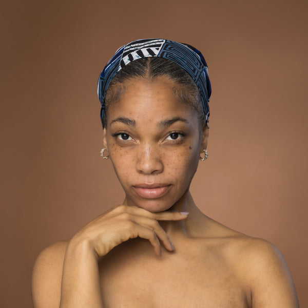 African headwrap - Blue Bogolan Mosaic