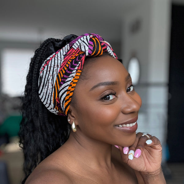 African headwrap - Orange & Purple Concentric Circle