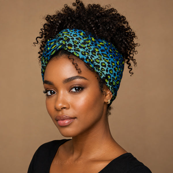 African headwrap - Blue Leopard Spots