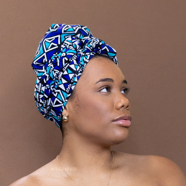 African Blue / white bogolan / mud cloth headwrap
