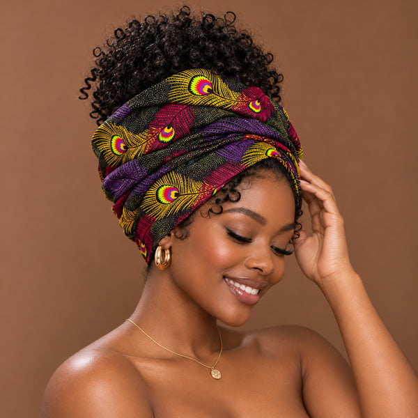 African headwrap - Purple Yellow Royal Peacock