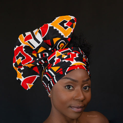 African Black / red bogolan / mud cloth headwrap