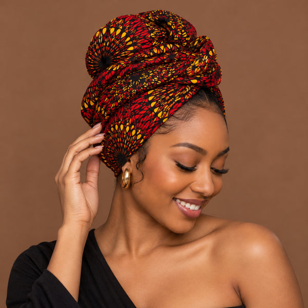 African headwrap - Red Sunfire Bloom