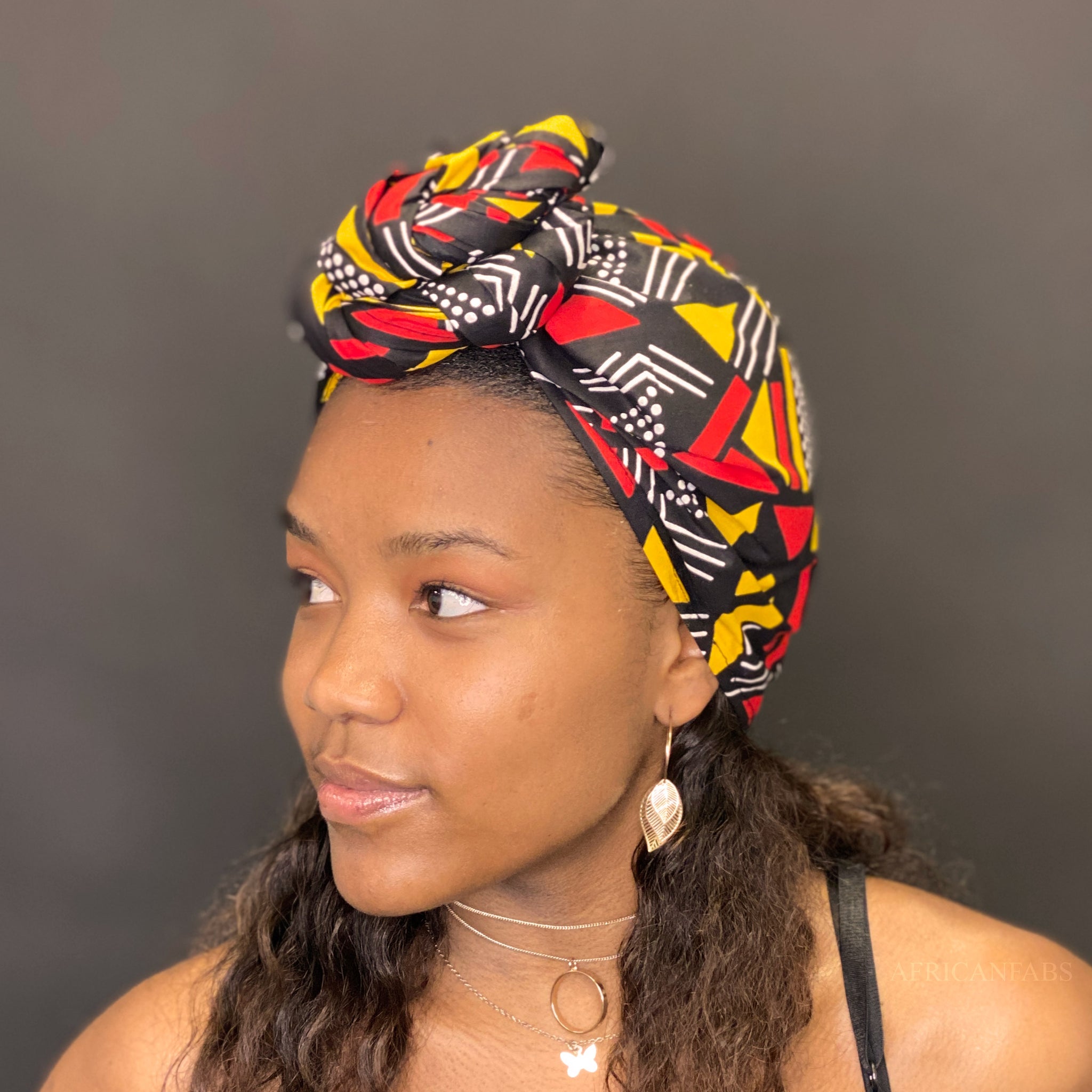 African Black / Red / Yellow bogolan / mud cloth headwrap