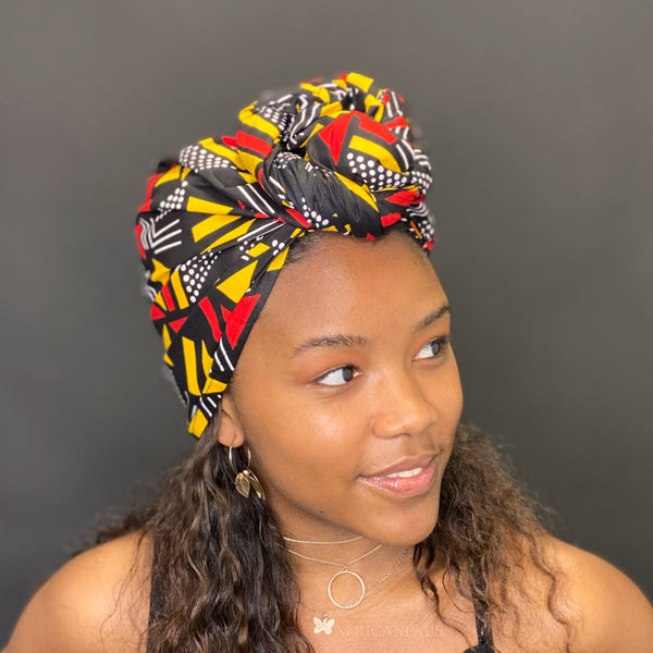 African Black / Red / Yellow bogolan / mud cloth headwrap