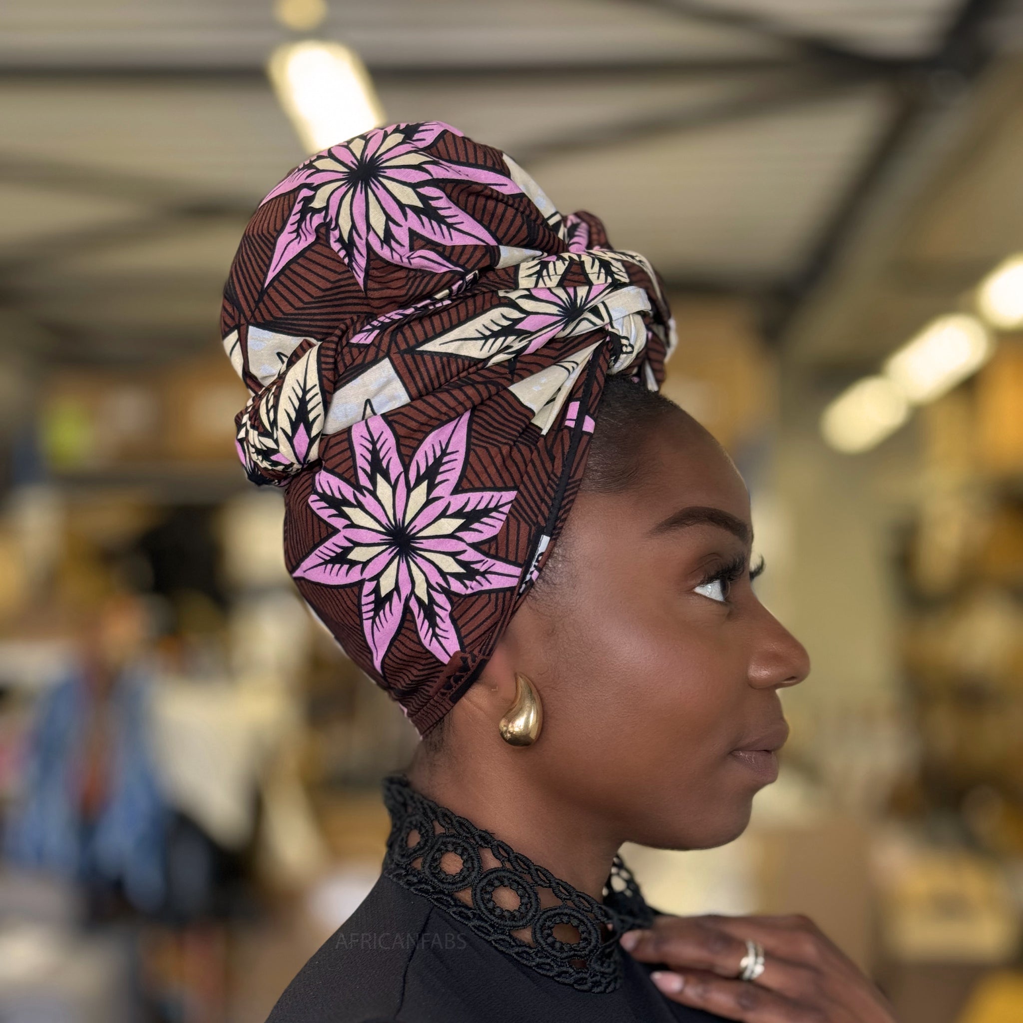 African Brown / beige Flower headwrap – AfricanFabs
