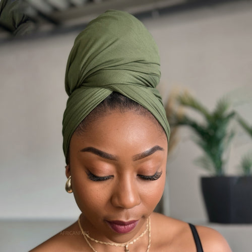 Army green Headwrap - Stretchy Jersey Fabric Turban