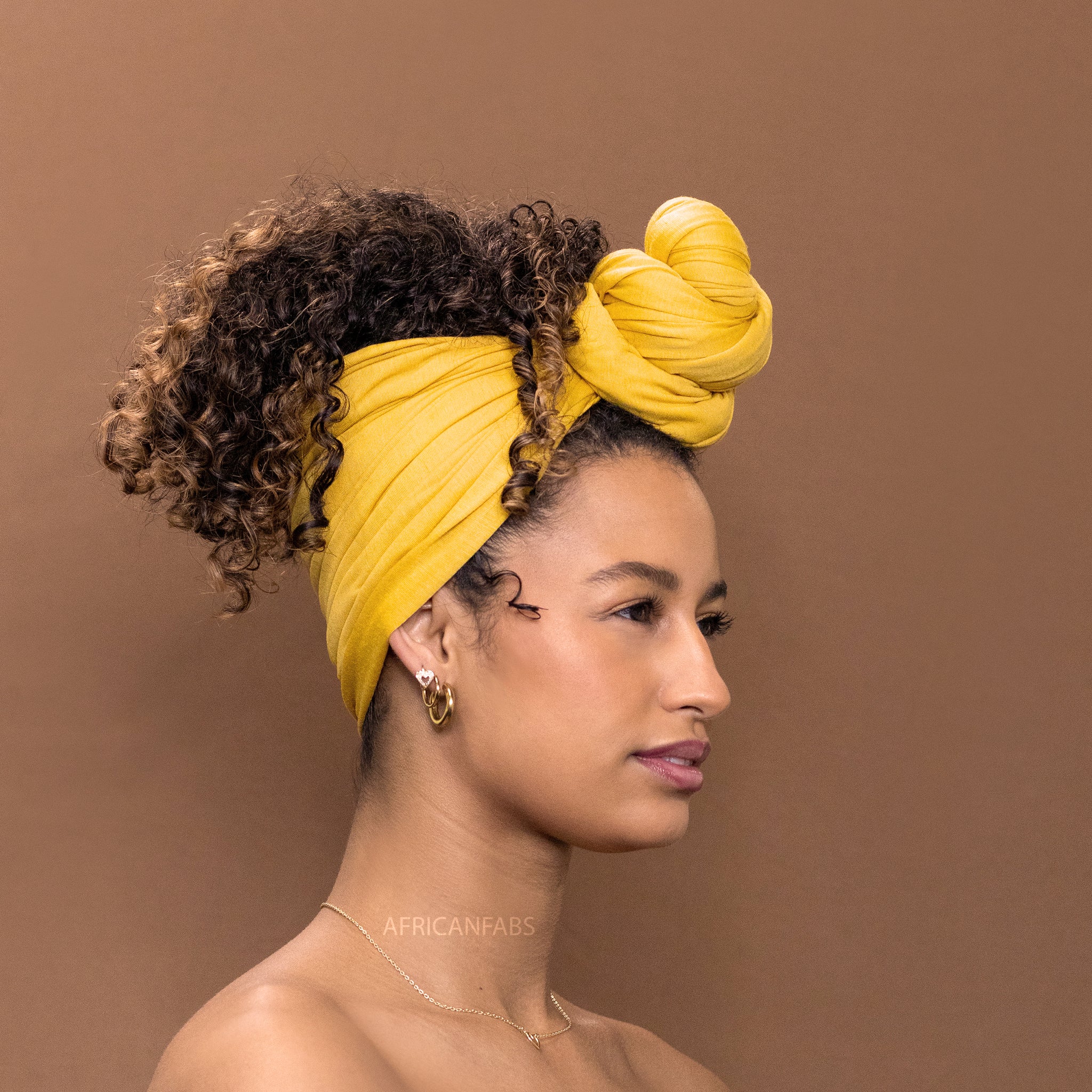Ochre yellow Headwrap - Stretchy Jersey Fabric Turban 