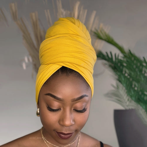 Ochre yellow Headwrap - Stretchy Jersey Fabric Turban