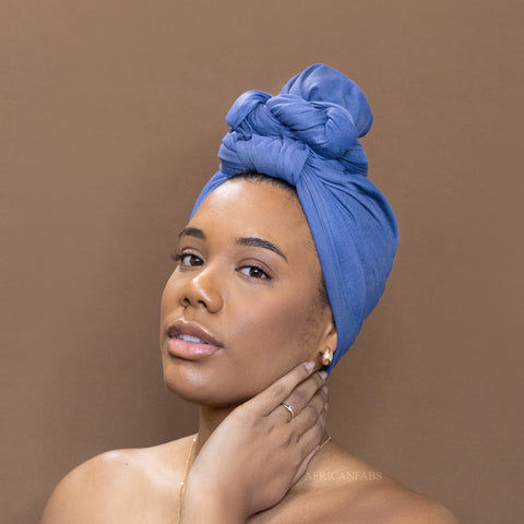 Denim Blue Headwrap - Stretchy Jersey Fabric Turban