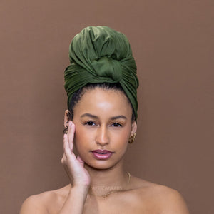 Dark Army green Headwrap - Stretchy Jersey Fabric Turban
