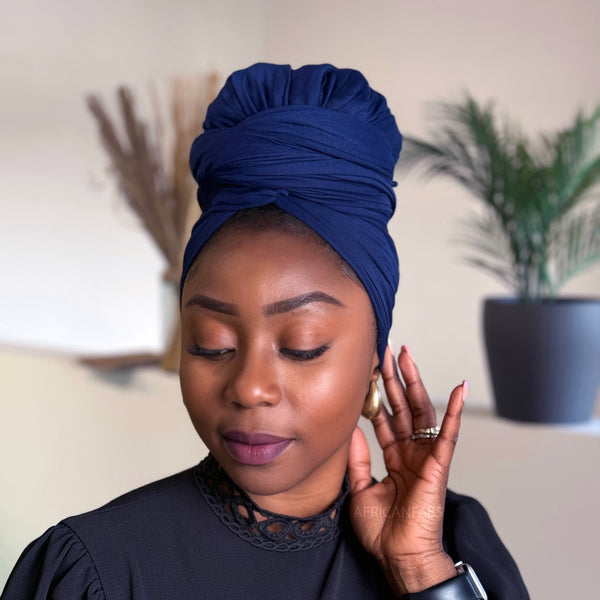 Navy blue Headwrap - Stretchy Jersey Fabric Turban