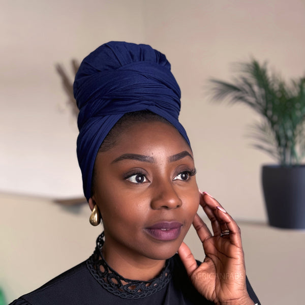 Navy blue Headwrap - Stretchy Jersey Fabric Turban