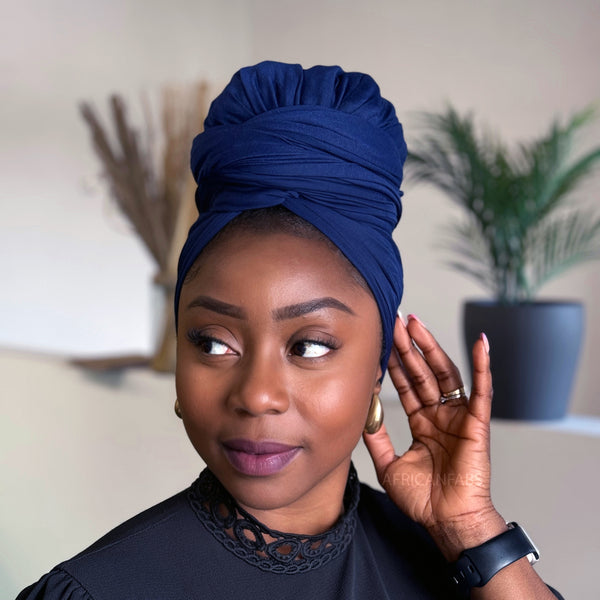 Navy blue Headwrap - Stretchy Jersey Fabric Turban