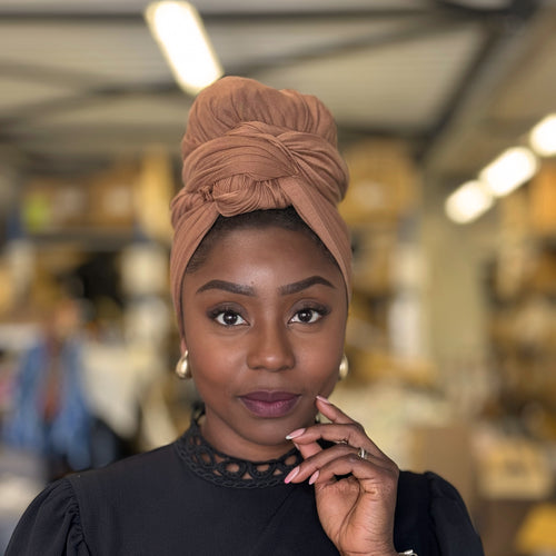 Light Brown Headwrap - Stretchy Jersey Fabric Turban