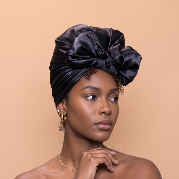 Black Satin Square Scarf / Bandana / Headwrap 90 x 90 cm