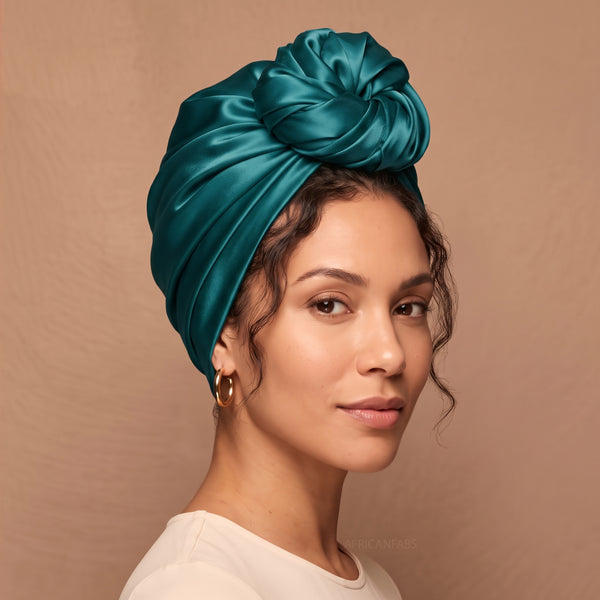 Teal Satin Square Scarf / Bandana / Headwrap 90 x 90 cm