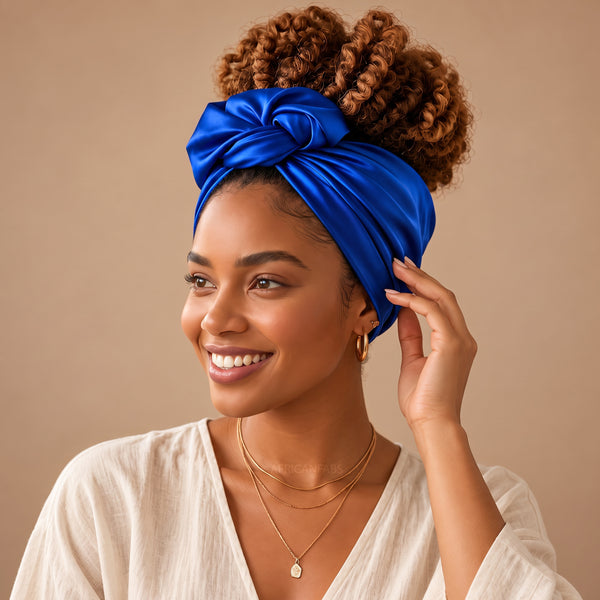 Blue Satin Square Scarf / Bandana / Headwrap 90 x 90 cm