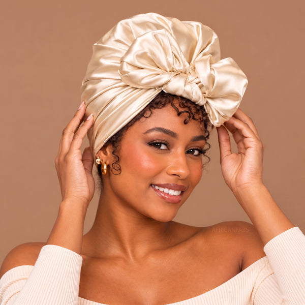 Beige Ivory Satin Square Scarf / Bandana / Headwrap 90 x 90 cm