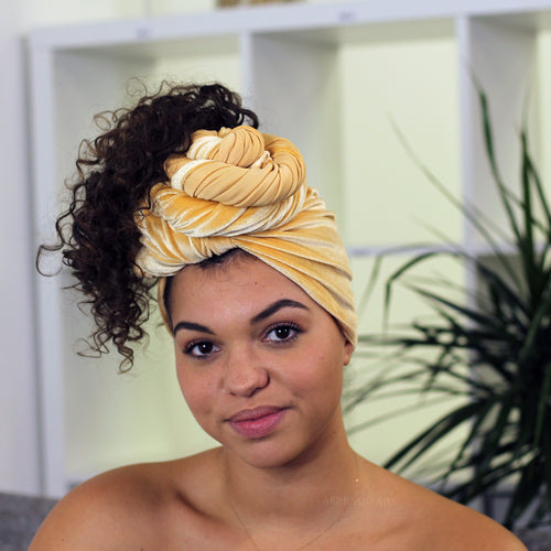 Velvet headwrap / velvet turban - Ochre yellow