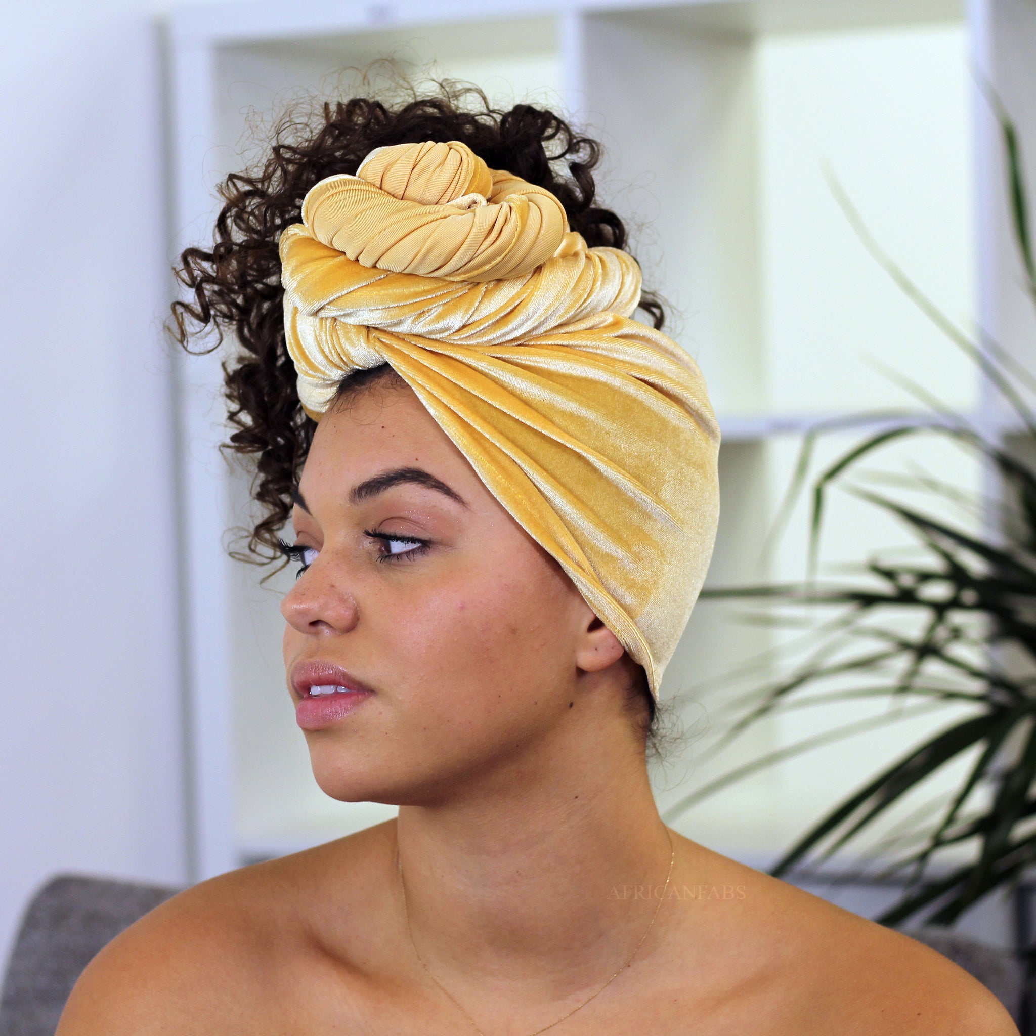 Velvet headwrap velvet turban Ochre yellow – AfricanFabs