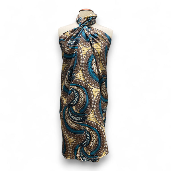 Sarong / pareo - Cotton Beachwear wrap skirt / baby carrier wrap - Beige Blue Feather