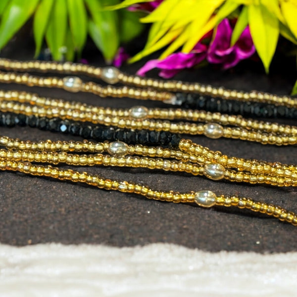 Waist Beads / African Waist Chain - Osunde - Black mix Crystal (elastic)