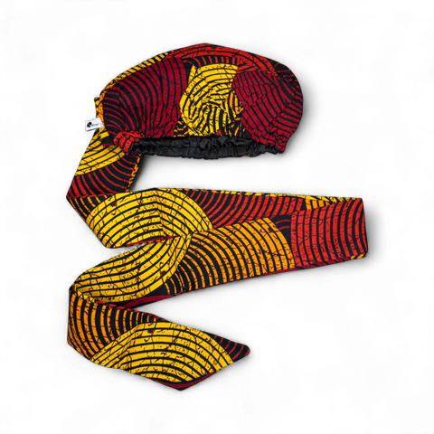 Easy headwrap - Satin lined hair bonnet - Red & Yellow Concentric