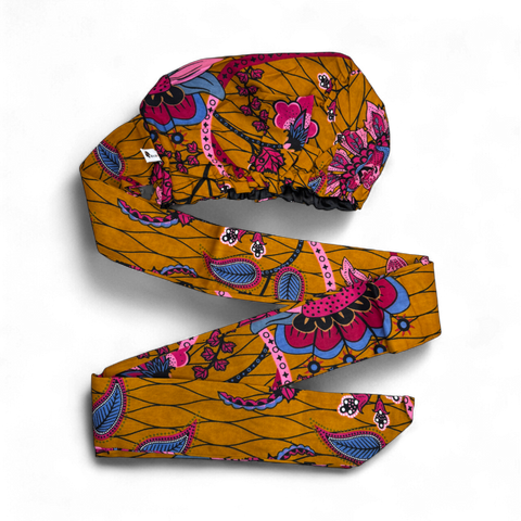 Easy headwrap - Satin lined hair bonnet - Mustard & Pink