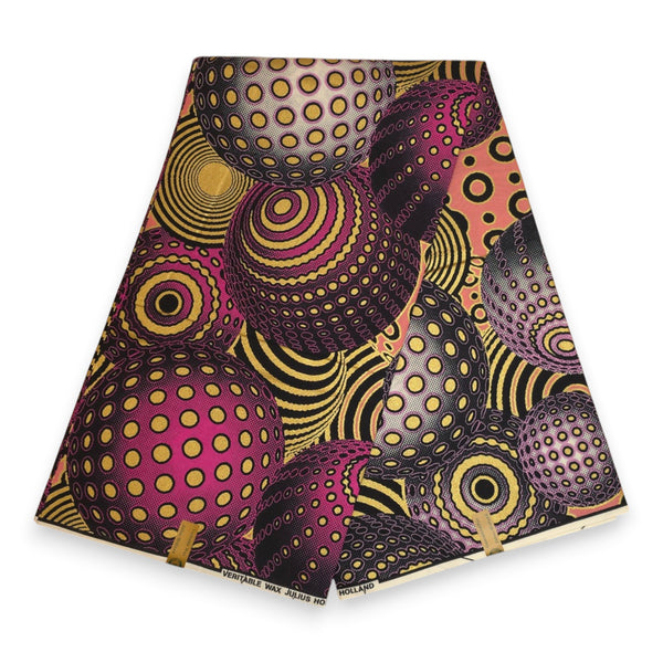 African Wax print fabric - Pink Gold Cosmic Orb Pattern - Special effect Brillant Platinum Edition