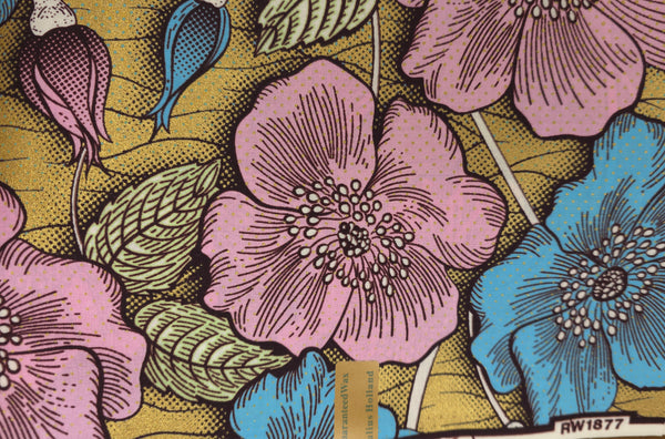 African Wax print fabric - Blue Gold Vintage Garden Bloom - Special effect Brillant Platinum Edition