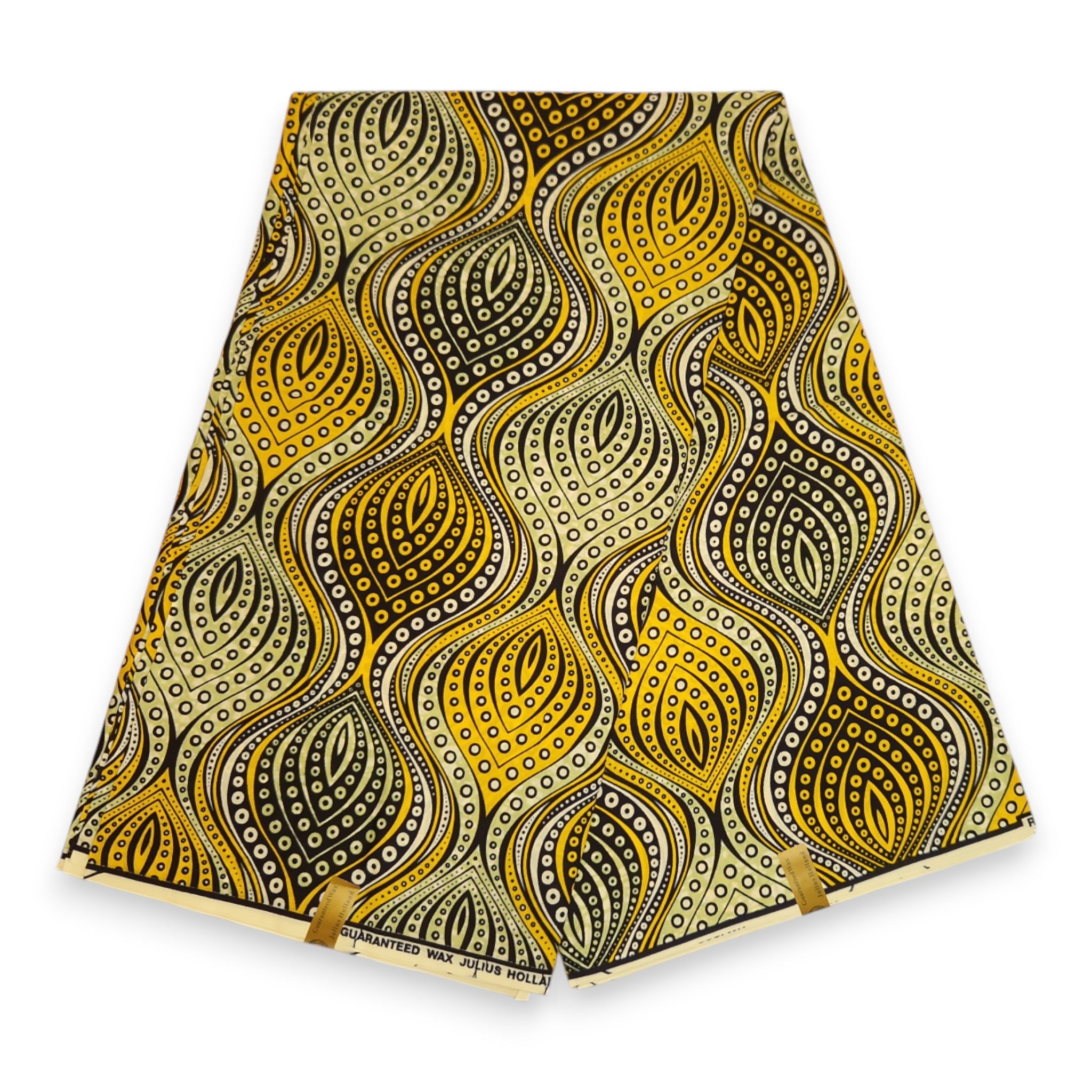 African Wax print fabric - Yellow Teardrop Waves