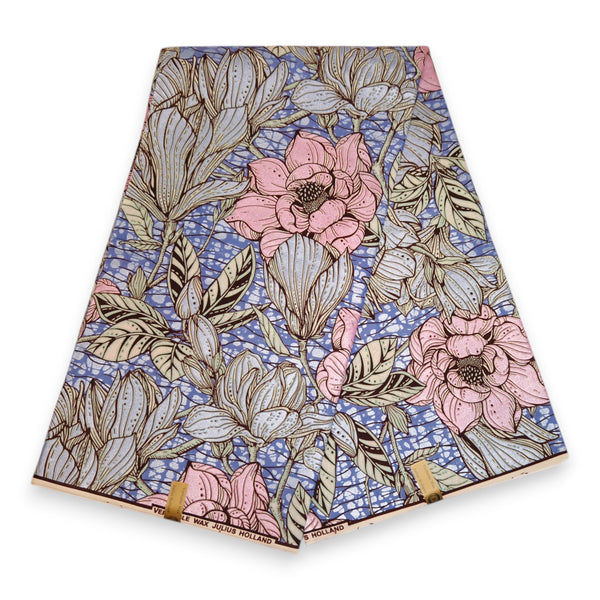 African Wax print fabric - Pink Flowers - Special effect Brillant Platinum Edition