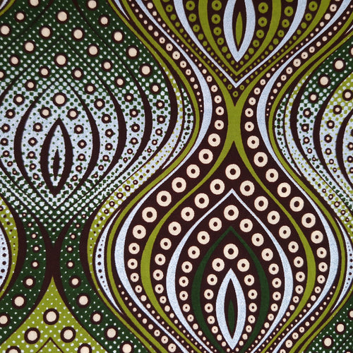 African Wax print fabric - Green Leaf Eye Drops - Special effect Brillant Platinum Edition